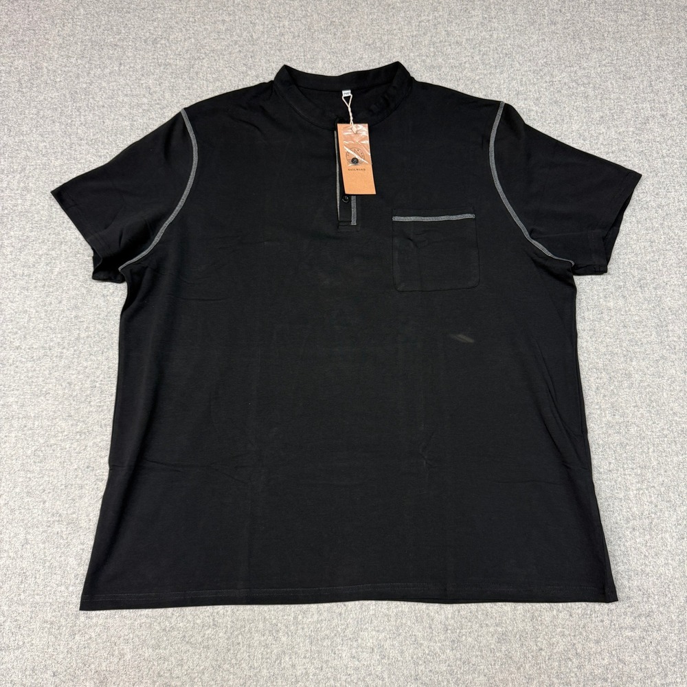 Sailwind Henley Shirt 2XL Black Short Sleeve Contrast Stitch Pocket Casual Tee